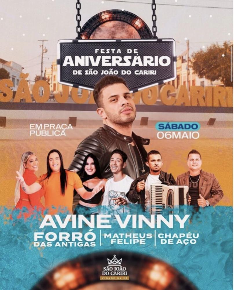Avine Vinny é atração principal da festa pelos 223 anos do município de São João do Cariri-PB 