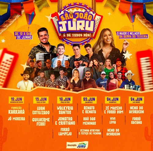 São João de Juru começa nesta segunda(12) e terá shows de Karkará, Luan Estilizado, Walkyria Santos e muito mais. Confira ! 