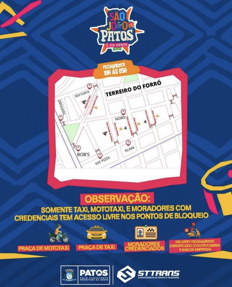 SÃO JOÃO DE PATOS 2023: STTRANS lança mapa com ruas que serão interditadas para garantir segurança viária e para os turistas