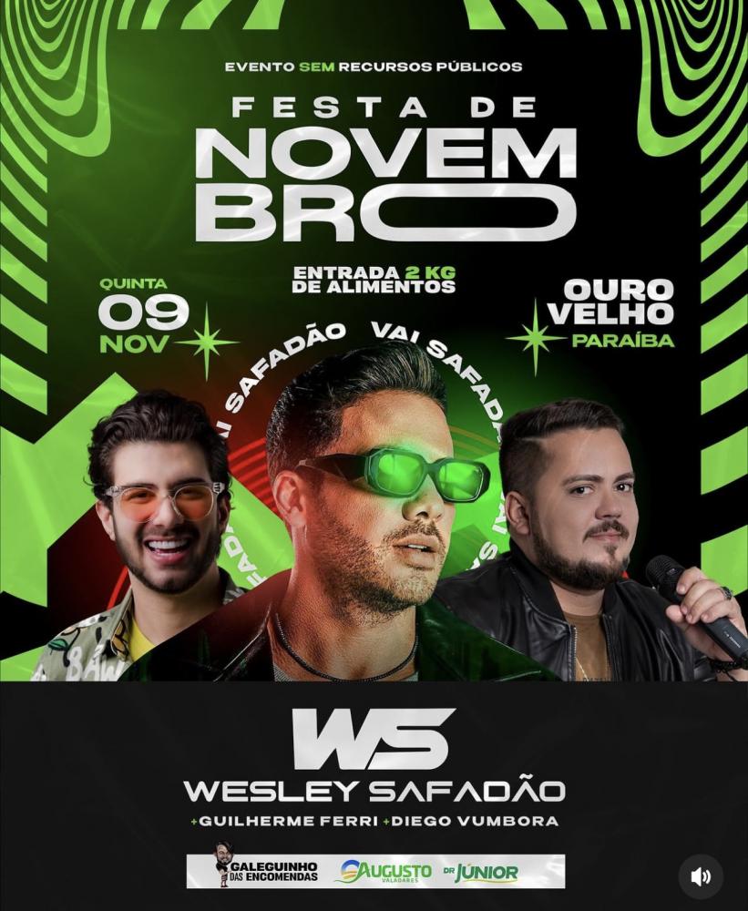 Tradicional Festa de Novembro, em Ouro Velho-PB, terá show de Safadão. Confira ! 