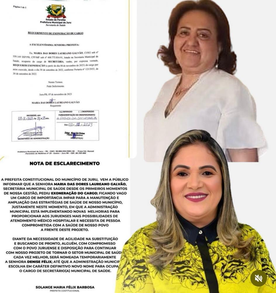 RACHA: Secretária de Saúde do município de Jurú pede exoneração do cargo