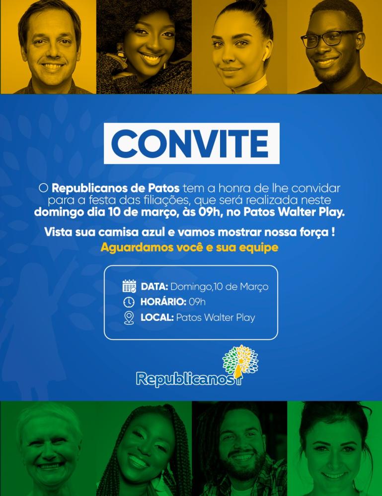 Republicanos de Patos realizará evento no próximo Domingo(10), para anúncio de pré-candidatos nas eleições deste ano