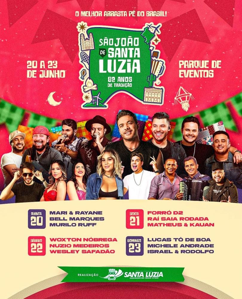 São João de Santa Luzia terá shows de Safadão, Matheus e Kauan, Murilo Huff e muito mais. Confira ! 