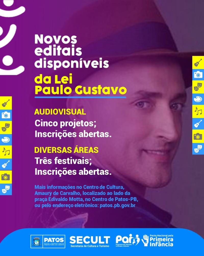Prefeitura municipal de Patos lança novos editais da Lei Paulo Gustavo