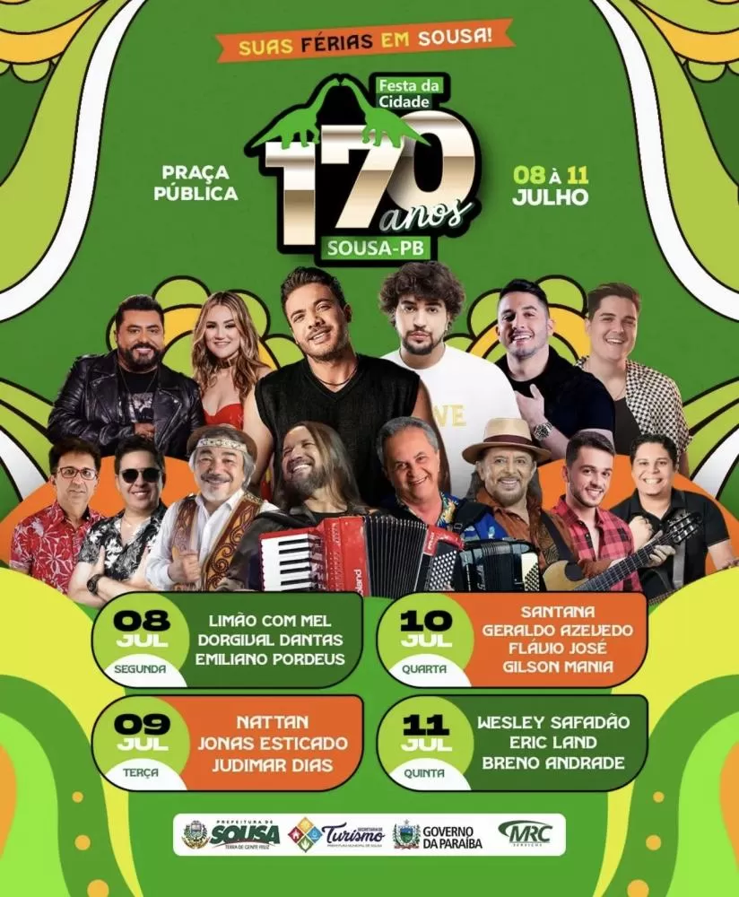 Festa pelos 170 anos de Sousa terá shows de Safadão, Nattan, Geraldo Azevedo, Dorgival Dantas e muito mais. Confira ! 