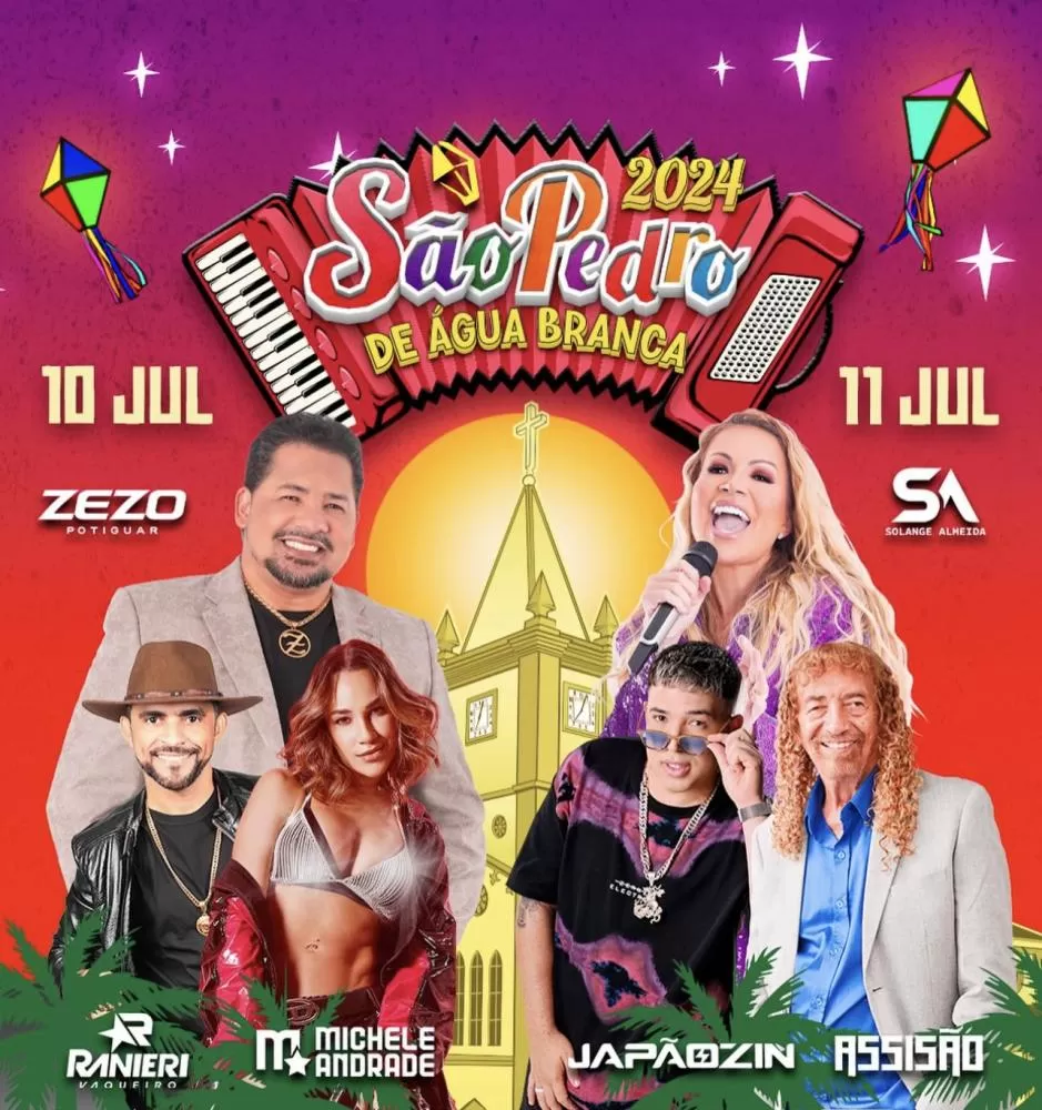 Solange, Michele Andrade e Zezo estão entre as atrações do São Pedro de Água Branca-PB. Confira a programação completa ! 