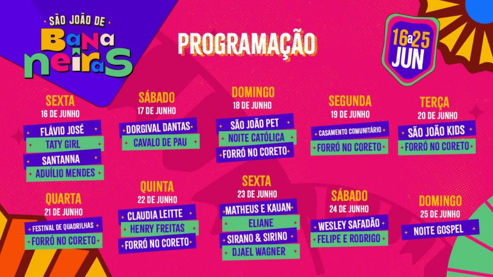 Safadão, Claúdia Leite, Matheus & Kauan e Dorgival Dantas estão entre as atrações do São João de Bananeiras; Confira a programação completa! 